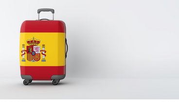 Reisekoffer mit Spanischer Flagge aufgedruckt, © ink drop - Fotolia.com